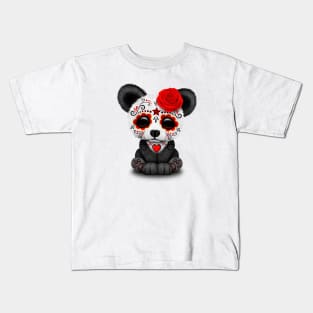 Red Day of the Dead Sugar Skull Panda Kids T-Shirt